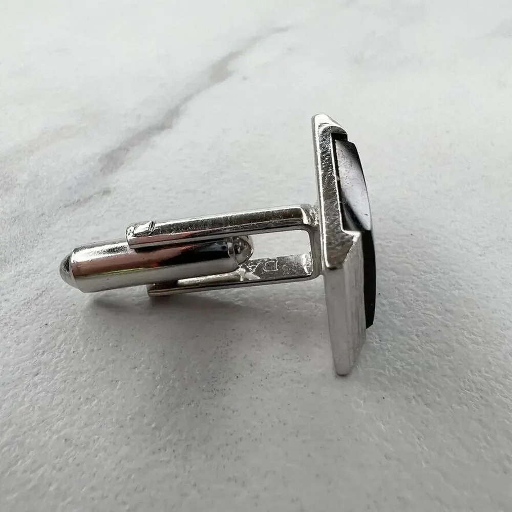 Dante Vintage Silver Tone and Black Single Cufflink
